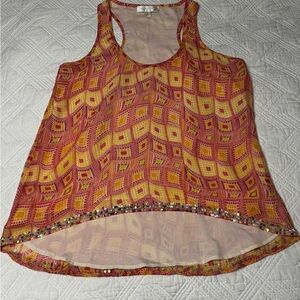 MM (Miss Me) Couture Beaded Sequined Chiffon Lined Sleeveless Top Size Medium